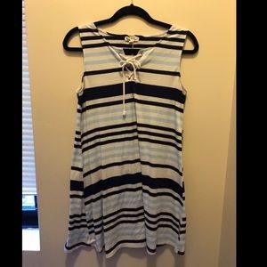 Blue Multicolor Striped Sleeveless Dress